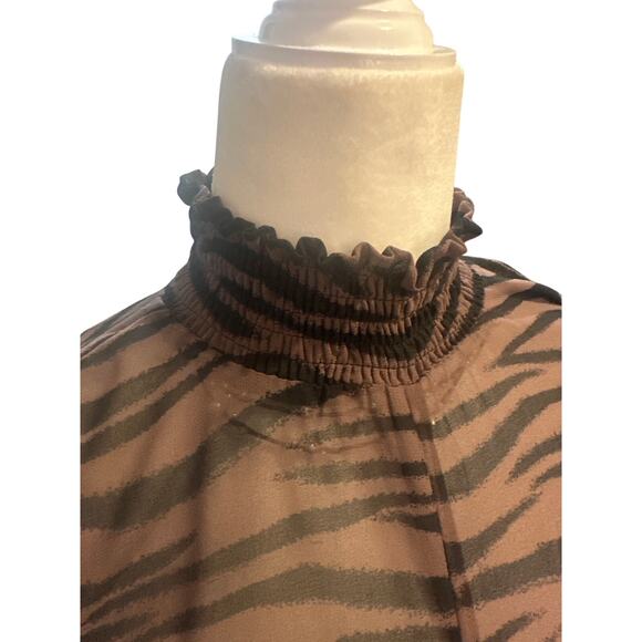 Olivaceous Sheer Zebra Long Sleeve Print Tie-Front Blouse (Large) - Picture 3 of 9